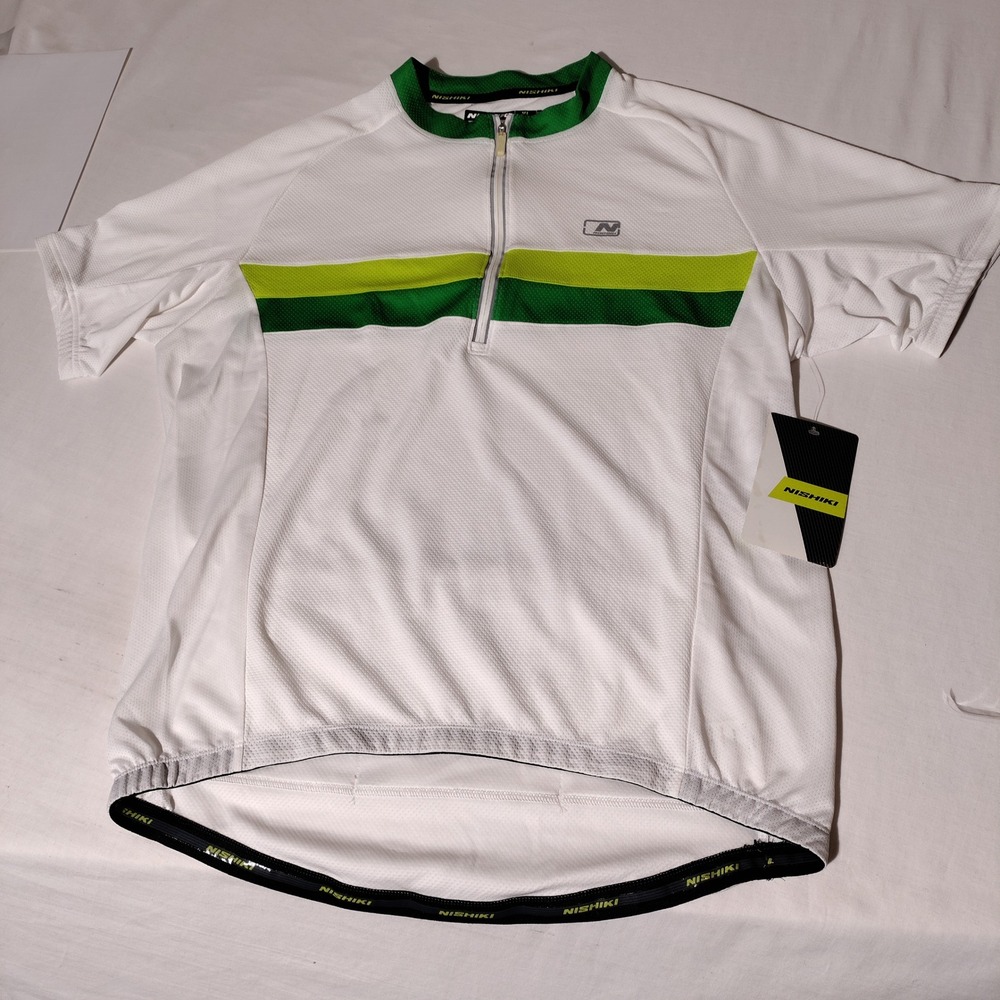 Nishiki Mens XL Core Color Block Cycling Jersey White Green Quarter Zip New